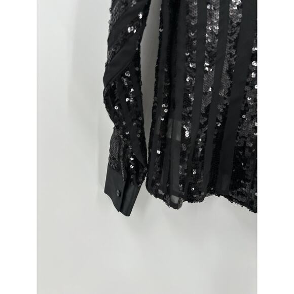 Samuel Dong Blouse Set Womens Small Black Sequins Floral Sheer 2 Piece Buttons - Picture 8 of 16